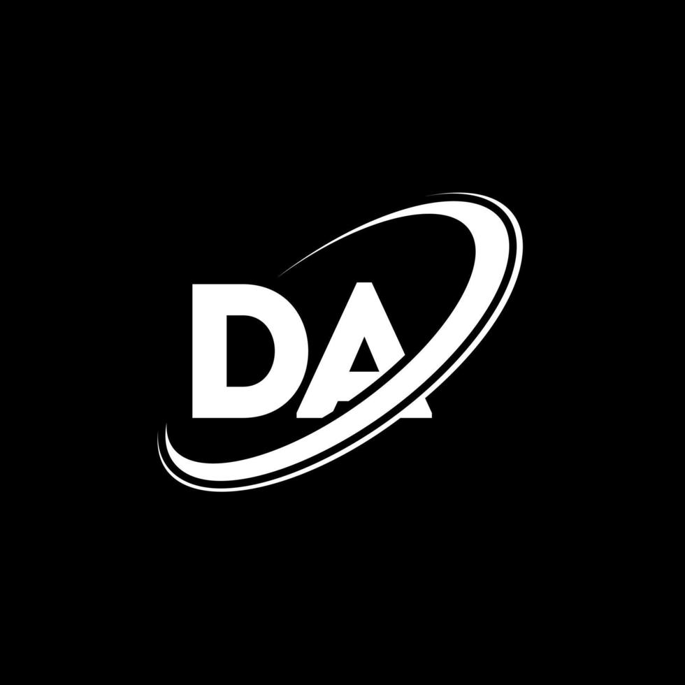 DA D A letter logo design. Initial letter DA linked circle uppercase monogram logo red and blue. DA logo, D A design. da, d a vector