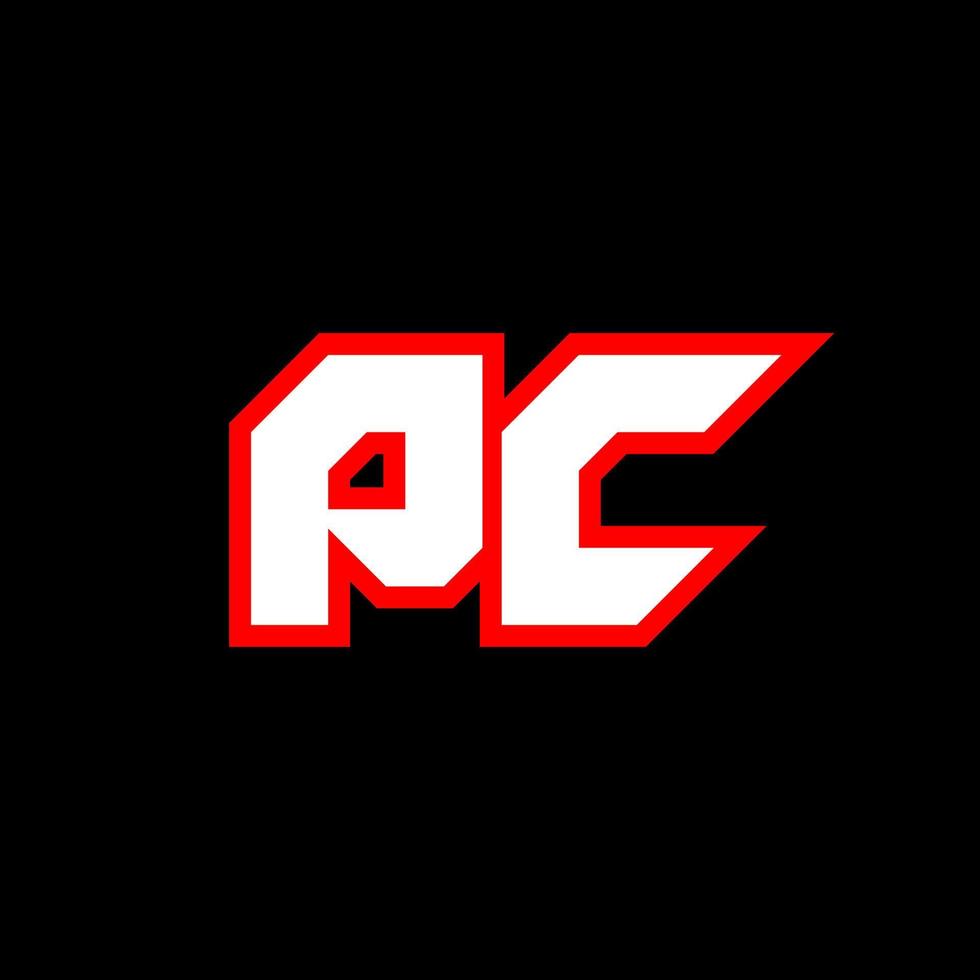 diseño de logotipo de pc, diseño inicial de letras de pc con estilo de ciencia ficción. logotipo de pc para juegos, deportes, tecnología, digital, comunidad o negocio. fuente de alfabeto cursiva moderna de deporte de PC. fuentes tipográficas de estilo urbano. vector