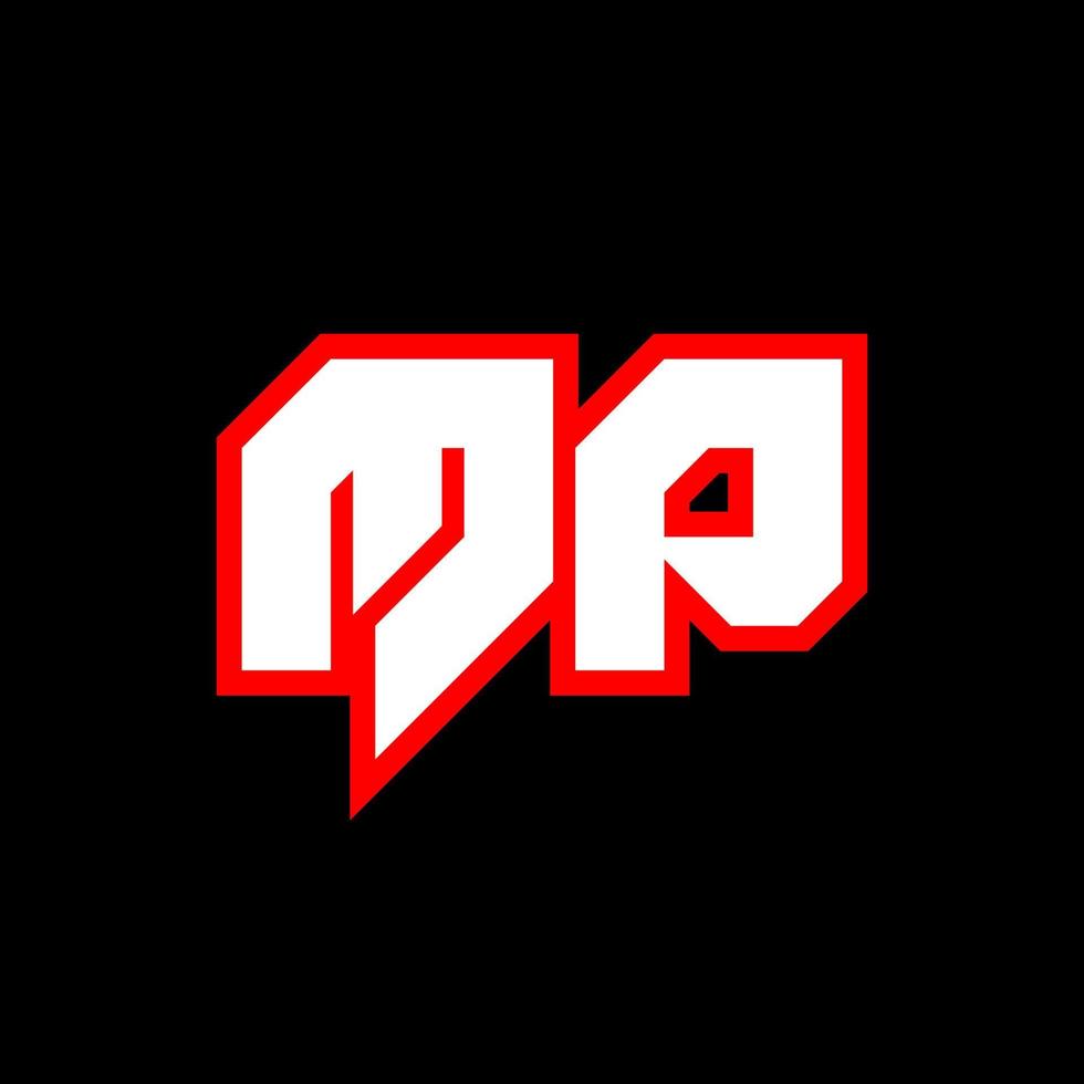 diseño de logotipo mp, diseño inicial de letra mp con estilo de ciencia ficción. logotipo de mp para juegos, deportes, tecnología, digital, comunidad o negocio. mp sport fuente de alfabeto cursiva moderna. fuentes tipográficas de estilo urbano. vector