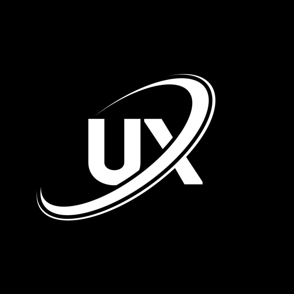 UX U X letter logo design. Initial letter UX linked circle uppercase monogram logo red and blue. UX logo, U X design. ux, u x vector