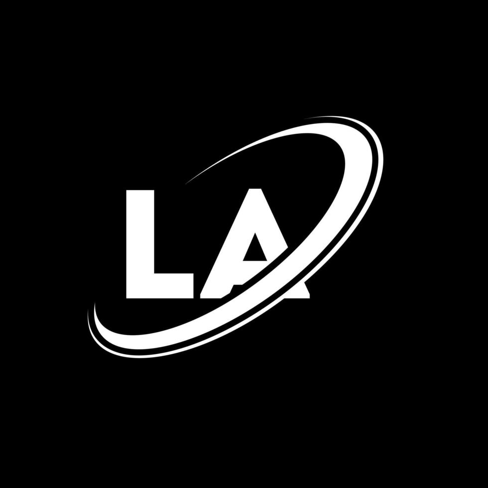 LA L A letter logo design. Initial letter LA linked circle uppercase monogram logo red and blue. LA logo, L A design. la, l a vector