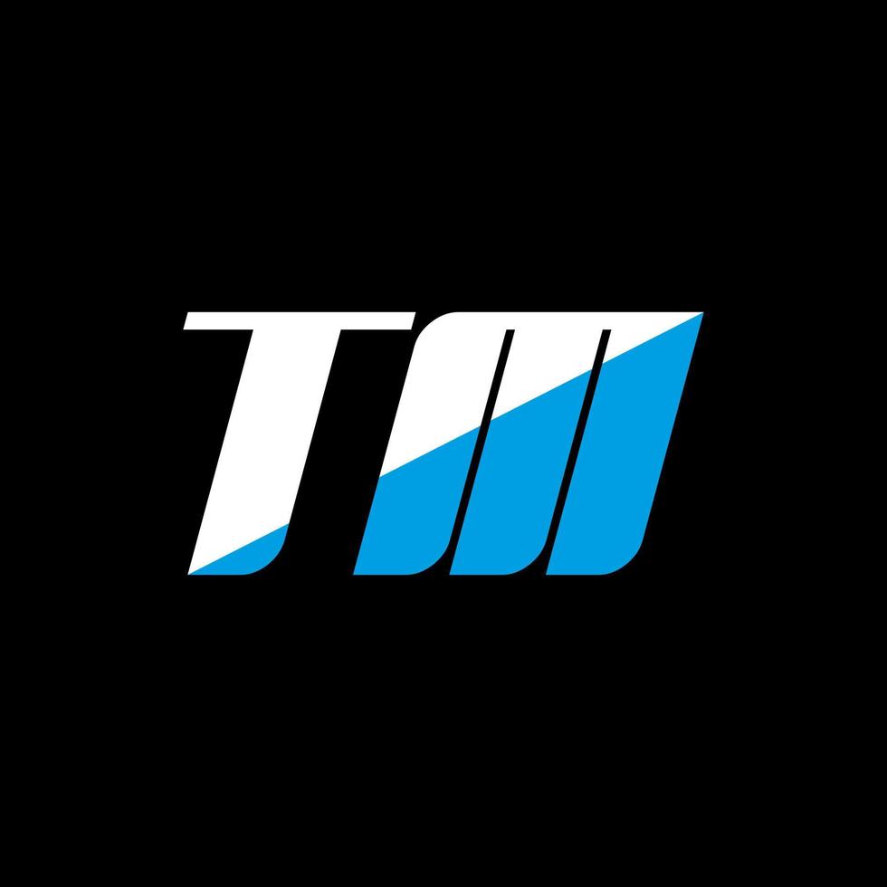 TM letter logo design on black background. TM creative initials letter logo concept. TM icon design. TM white and blue letter icon design on black background. T M vector