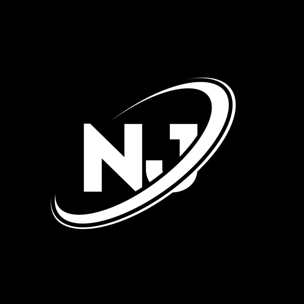 NJ N J letter logo design. Initial letter NJ linked circle uppercase monogram logo red and blue. NJ logo, N J design. nj, n j vector