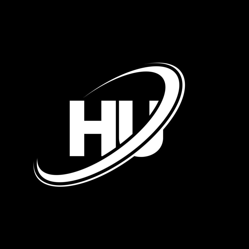 diseño del logotipo de la letra hu hu. letra inicial hu círculo vinculado en mayúsculas logo monograma rojo y azul. logotipo de hu, diseño de hu. eh, eh vector