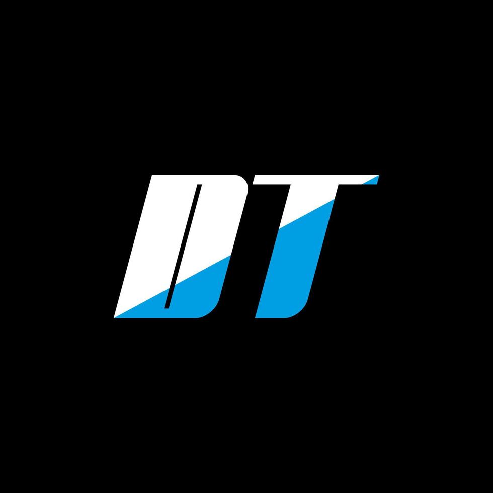 diseño de logotipo de letra dt sobre fondo negro. concepto de logotipo de letra de iniciales creativas dt. diseño de icono DT. dt diseño de icono de letra blanca y azul sobre fondo negro. dt vector