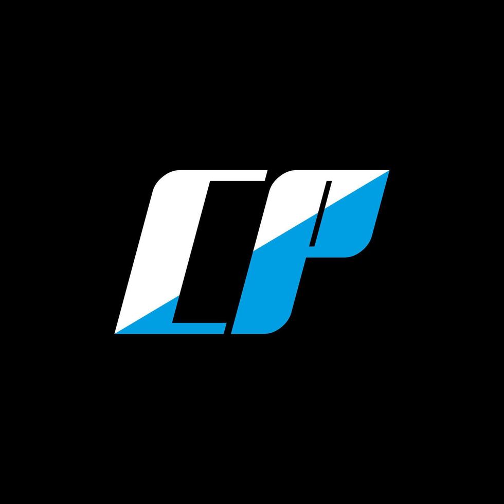 CP letter logo design on black background. CP creative initials letter logo concept. cp icon design. CP white and blue letter icon design on black background. C P vector