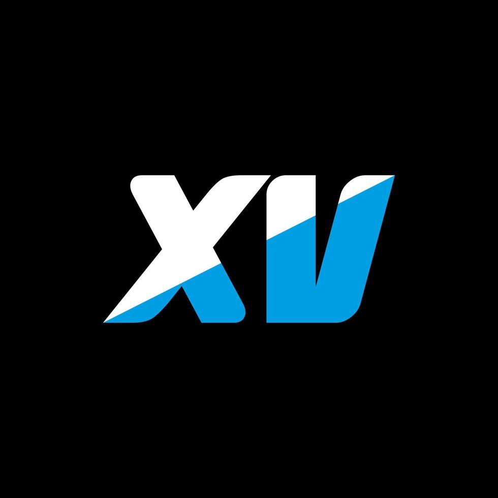 XV letter logo design on black background. XV creative initials letter logo concept. XV icon design. XV white and blue letter icon design on black background. X V vector
