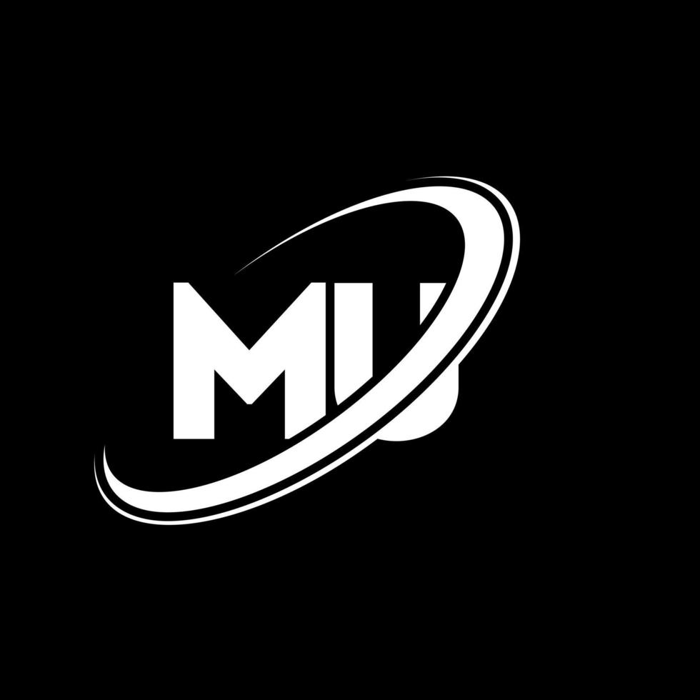 MU M U letter logo design. Initial letter MU linked circle uppercase monogram logo red and blue. MU logo, M U design. mu, m u vector