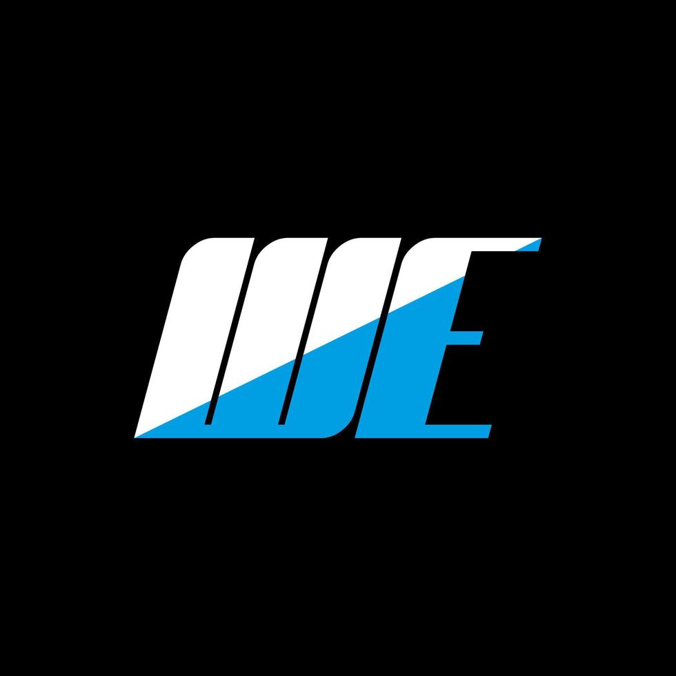WE letter logo design on black background. WE creative initials letter logo concept. WE icon design. WE white and blue letter icon design on black background. W E vector