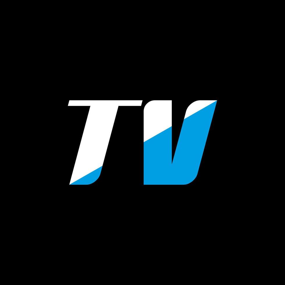 diseño de logotipo de letra tv sobre fondo negro. concepto de logotipo de letra de iniciales creativas de tv. diseño de iconos de televisión. tv diseño de icono de letra blanca y azul sobre fondo negro. televisión vector