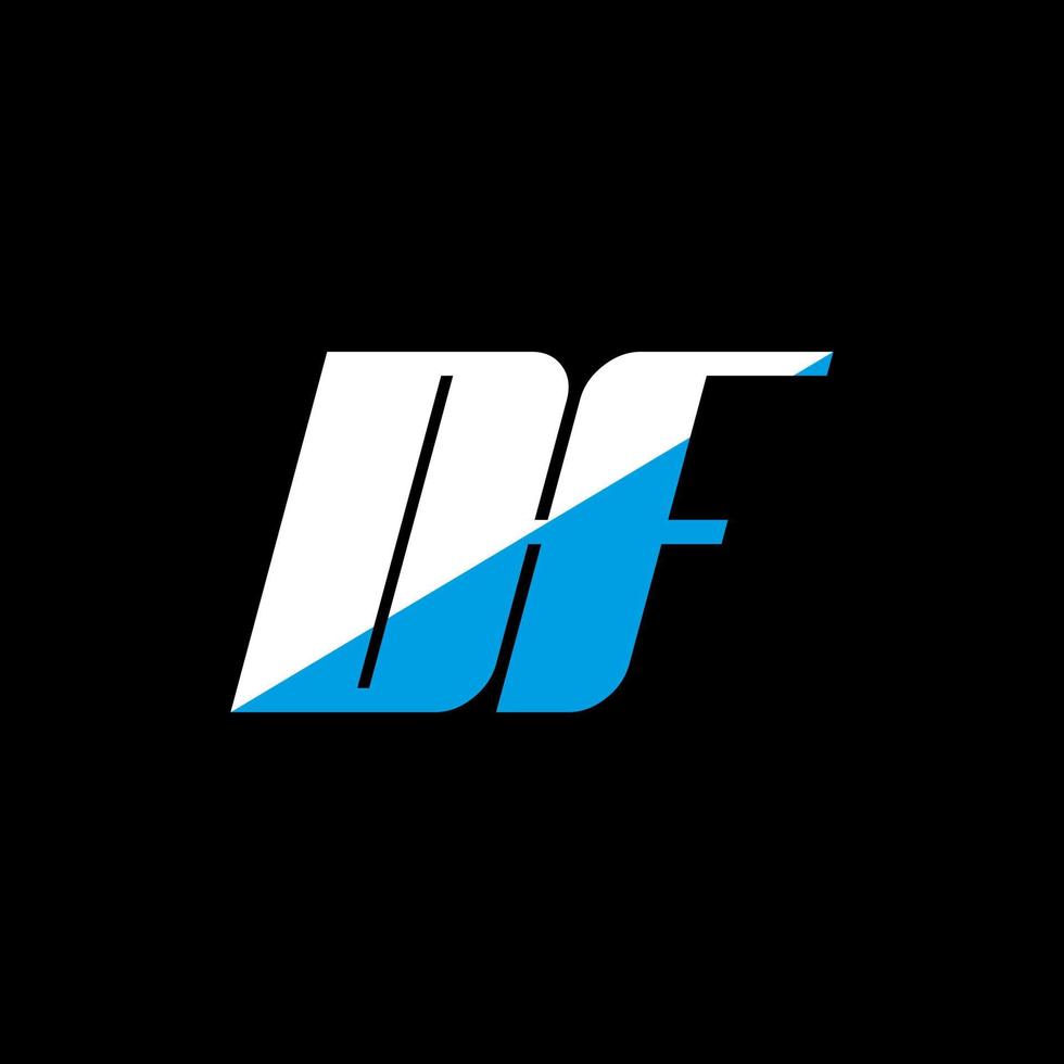 DF letter logo design on black background. DF creative initials letter logo concept. df icon design. DF white and blue letter icon design on black background. D F vector
