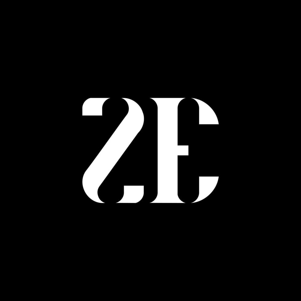 ZE Z E letter logo design. Initial letter ZE uppercase monogram logo white color. ZE logo, Z E design. ZE, Z E vector