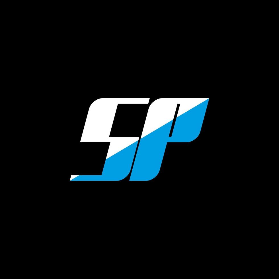 SP letter logo design on black background. SP creative initials letter logo concept. SP icon design. SP white and blue letter icon design on black background. S P vector