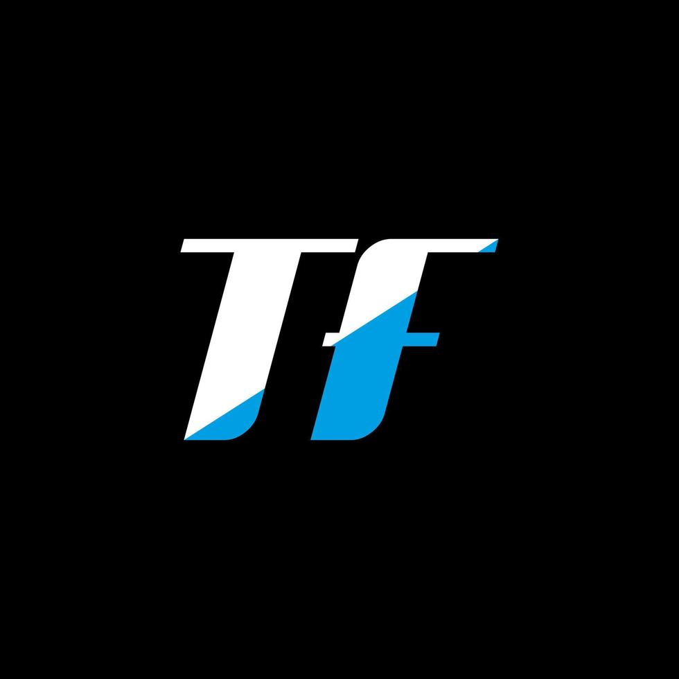 diseño de logotipo de letra tf sobre fondo negro. Concepto de logotipo de letra de iniciales creativas tf. diseño de icono de TF. tf diseño de icono de letra blanca y azul sobre fondo negro. t.f. vector