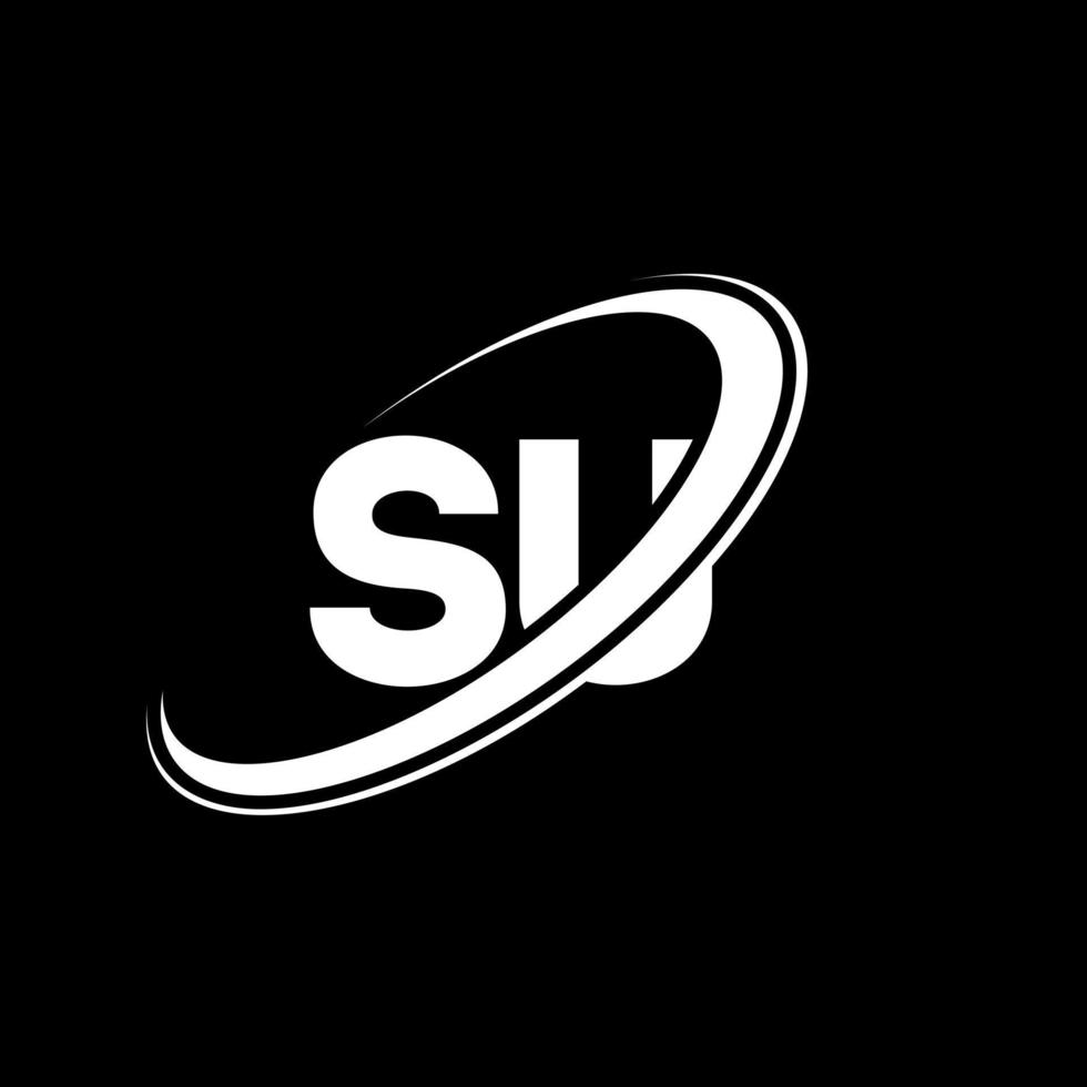 SU S U letter logo design. Initial letter SU linked circle uppercase monogram logo red and blue. SU logo, S U design. su, s u vector