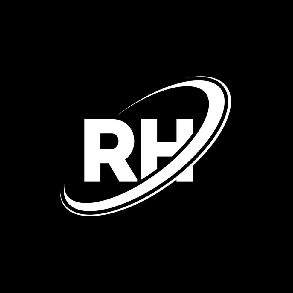 RH R H letter logo design. Initial letter RH linked circle uppercase monogram logo red and blue. RH logo, R H design. rh, r h vector