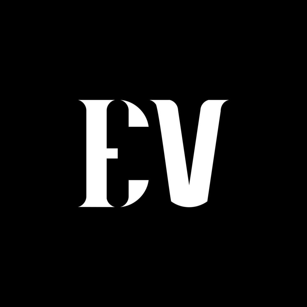 EV E V letter logo design. Initial letter EV uppercase monogram logo white color. EV logo, E V design. EV, E V vector
