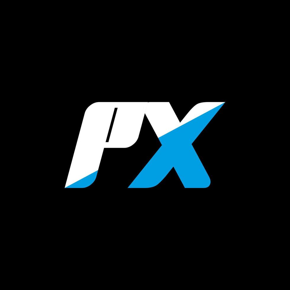 PX letter logo design on black background. PX creative initials letter logo concept. PX icon design. PX white and blue letter icon design on black background. P X vector