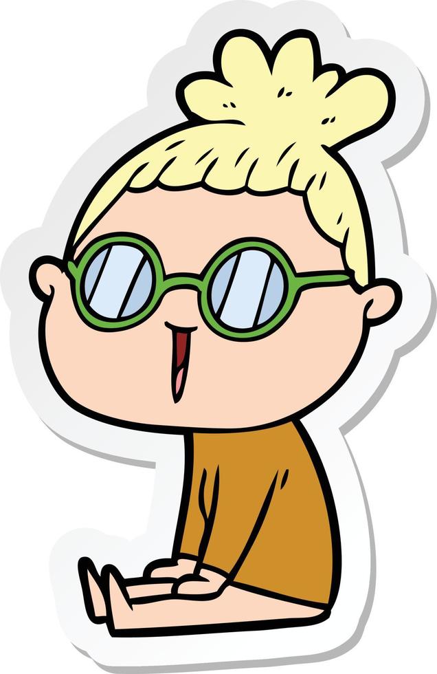 sticker of a cartoon woman wearing spectacles vector