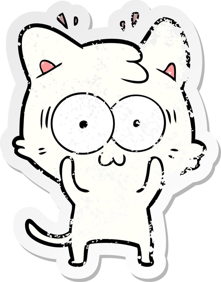 distressed sticker of a cartoon surprised cat vector
