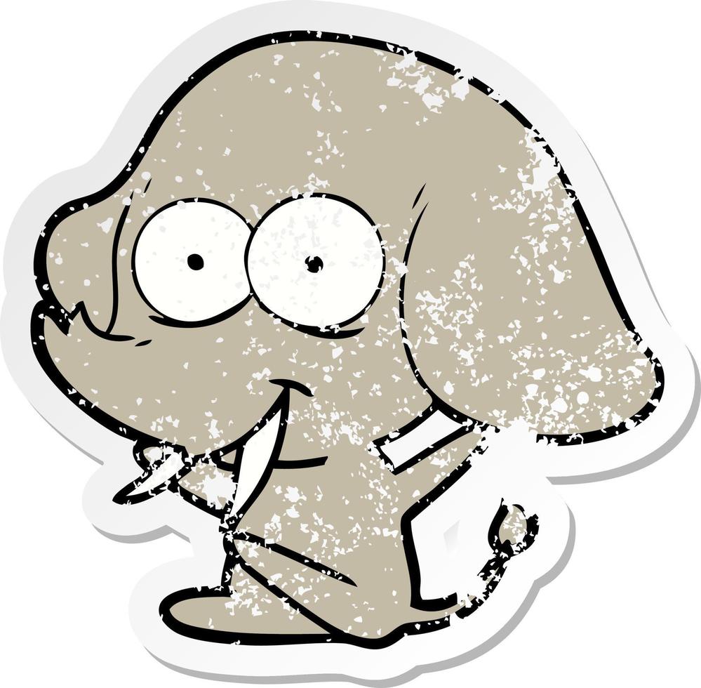 distressed sticker of a happy cartoon elephant vector