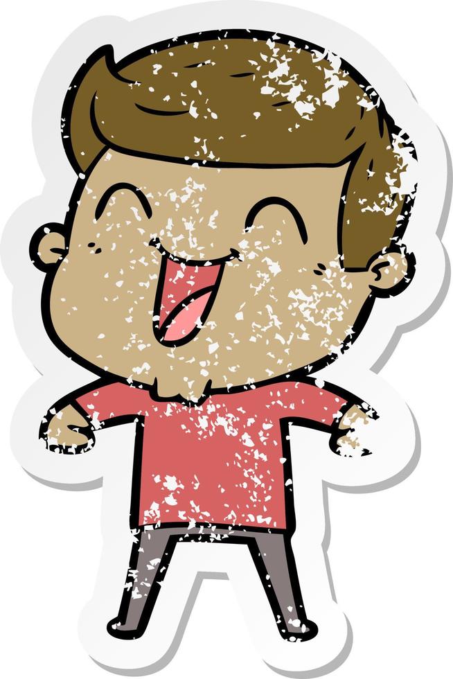 distressed sticker of a cartoon man laughing vector
