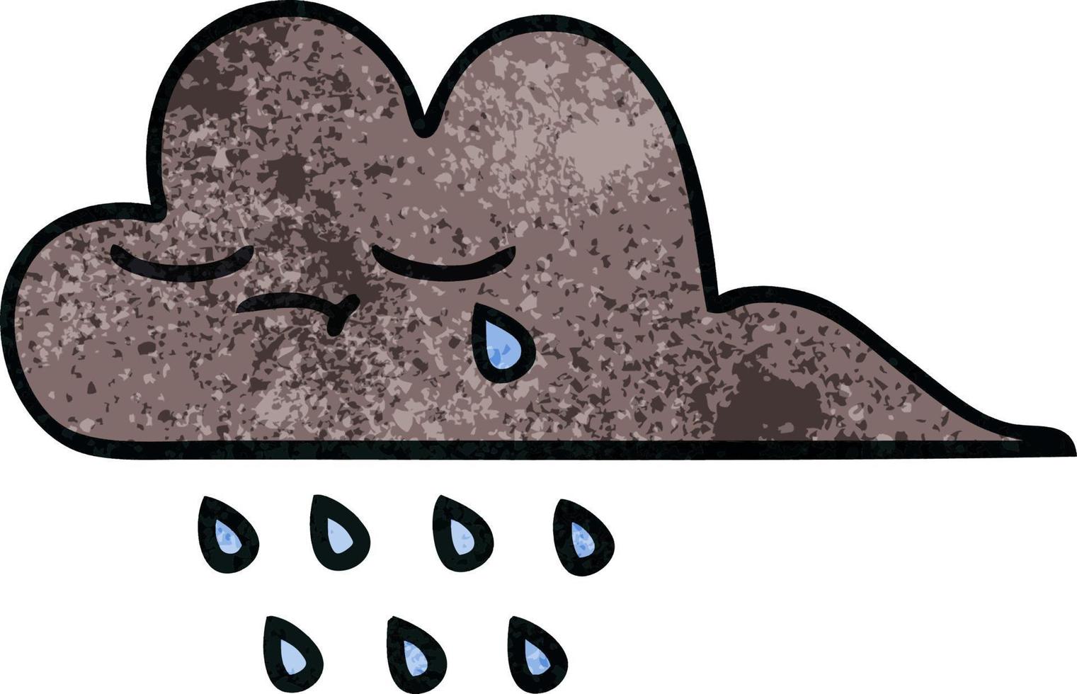 nube de lluvia de tormenta de dibujos animados de textura grunge retro vector