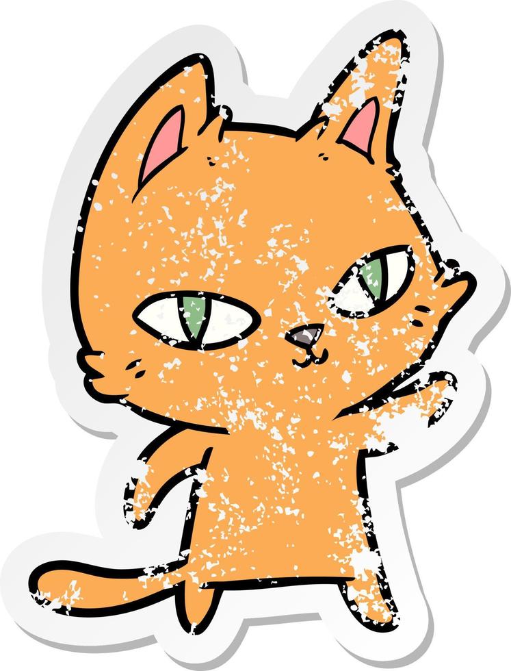 distressed sticker of a cartoon cat staring vector