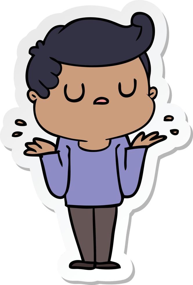 sticker of a cartoon aloof man shrugging shoulders vector