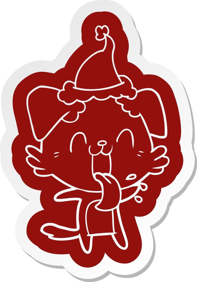 cartoon  sticker of a panting dog wearing santa hat vector