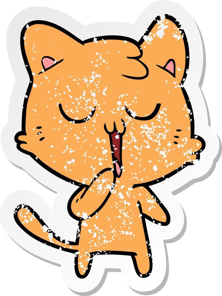 distressed sticker of a cartoon cat yawning vector