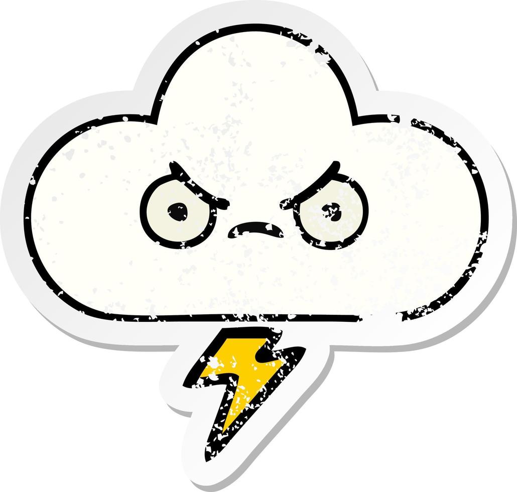 distressed sticker of a cute cartoon thunder cloud vector