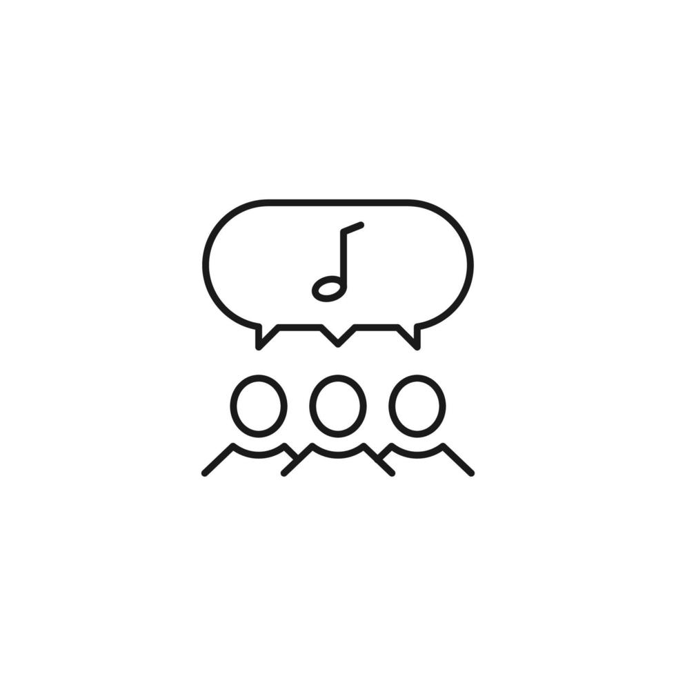 People, staff, speech bubble concept. Vector line icon for web sites, stores, online courses etc. Sign of musical note inside of speech bubble over group of people