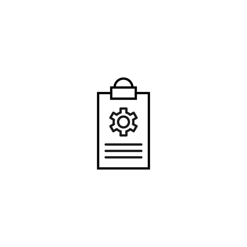 Document on clipboard sign. Vector outline symbol in flat style. Suitable for web sites, banners, books, advertisements etc. Line icon of gear on clipboard