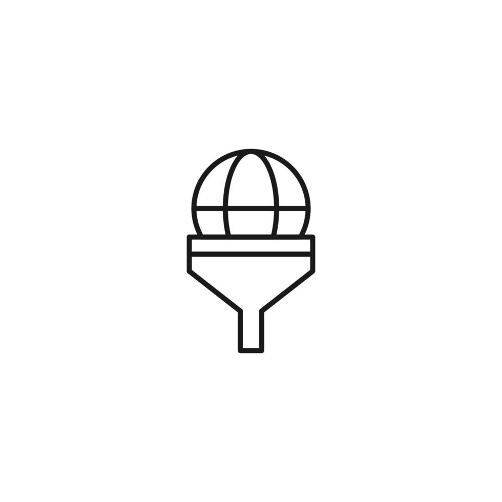 Filtration concept. Vector sign drawn with black lines. Modern symbol in flat style suitable for adverts, books, articles, web sites, apps. Line icon of globe or Earth planet inside of vortex