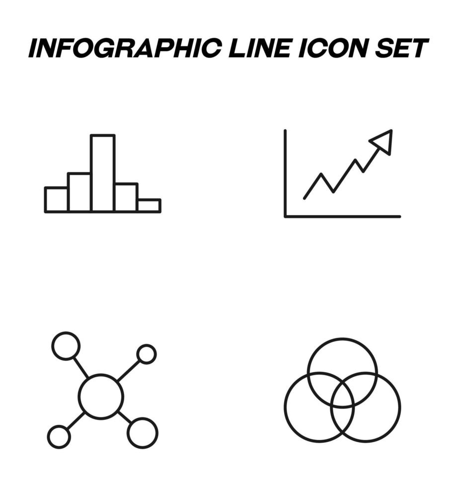 Simple monochrome signs drawn with black thin line. Vector line icon set with symbols of progress bar, development line, intersected circles, chemical compound