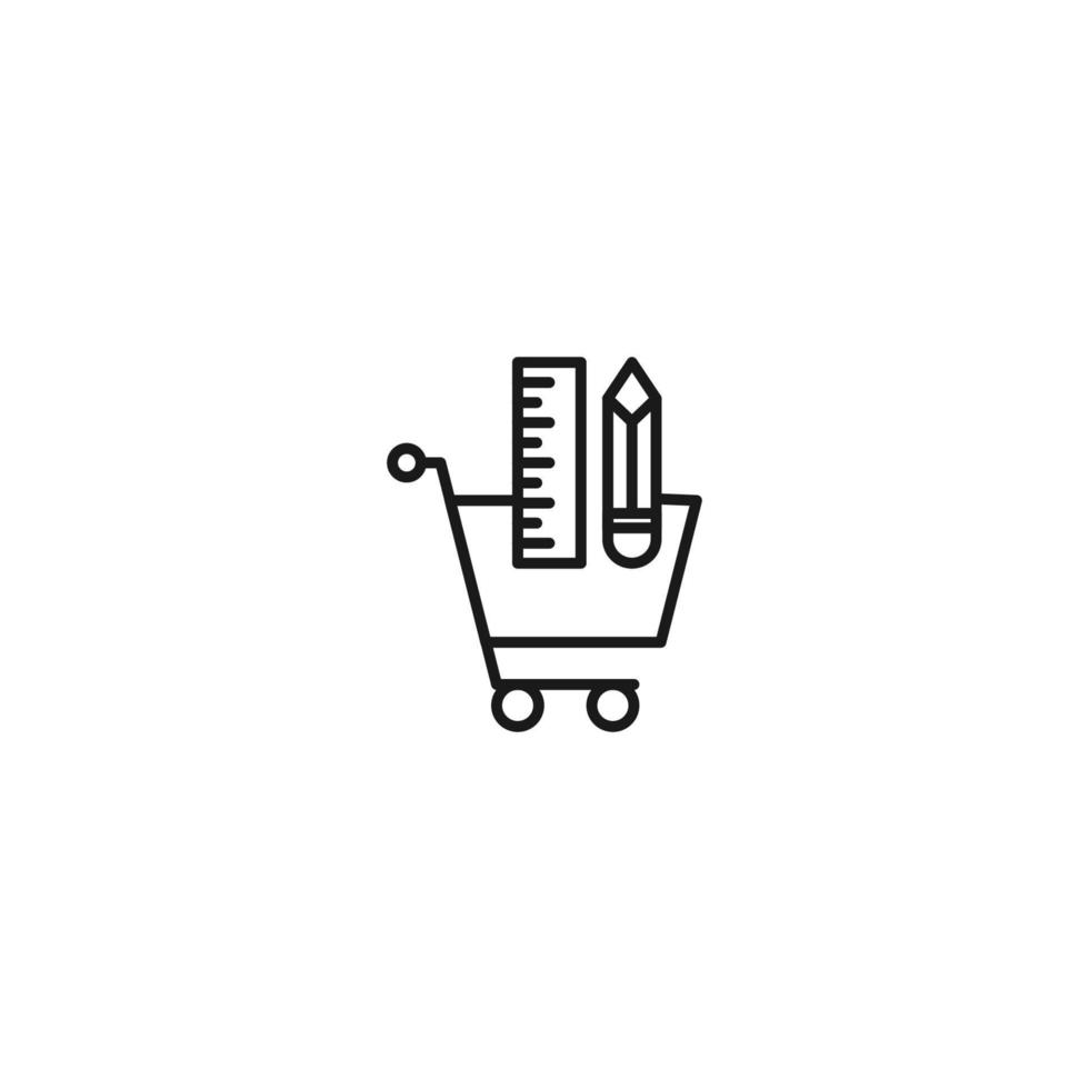 venta, compra, concepto de compras. signo vectorial adecuado para sitios web, tiendas, tiendas, artículos, libros. trazo editable. icono de línea de forro y lápiz en carrito de compras vector