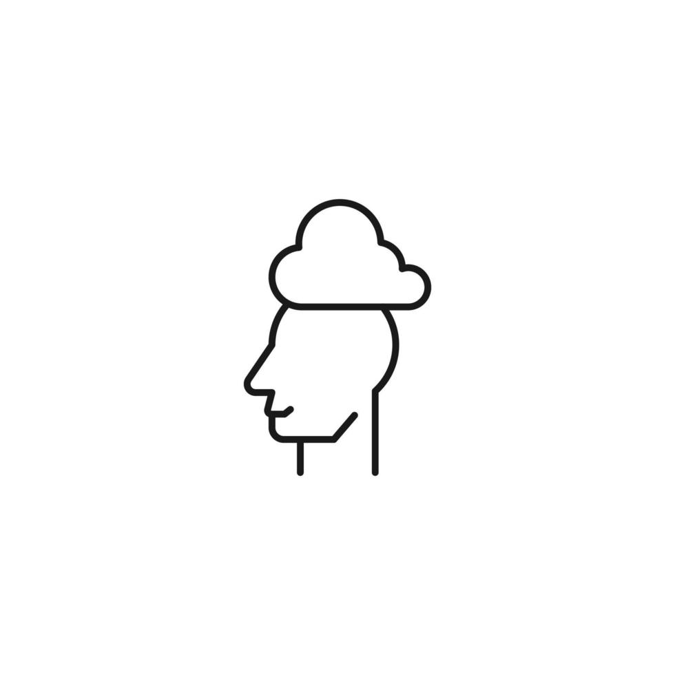 concepto de aficiones, pensamiento e ideas. signo vectorial dibujado en estilo plano. trazo editable. icono de línea de nube sobre la cabeza del hombre vector