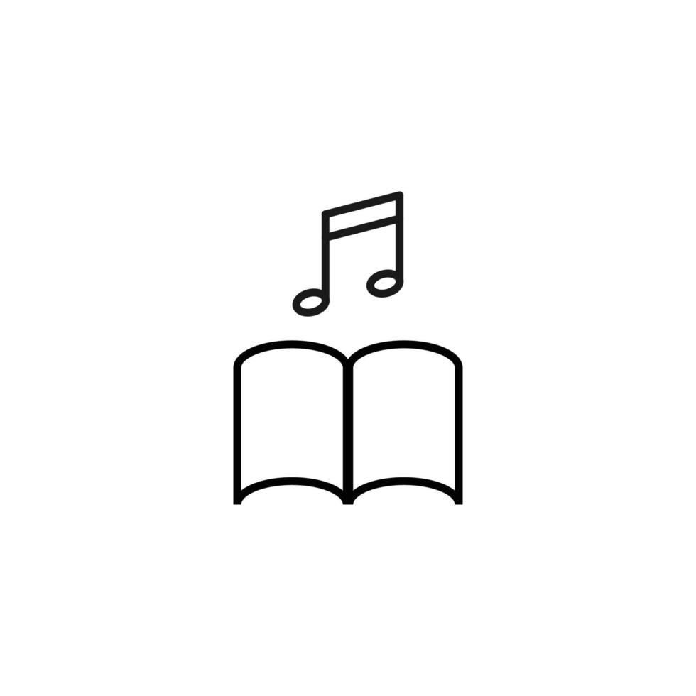 Books, fiction and reading concept. Vector sign drawn in modern flat style. High quality pictogram suitable for advertising, web sites, internet stores etc. Line icon of musical note over book