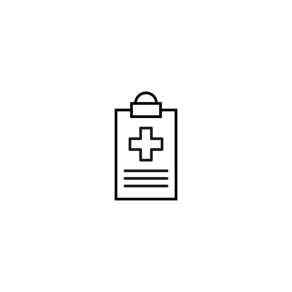Document on clipboard sign. Vector outline symbol in flat style. Suitable for web sites, banners, books, advertisements etc. Line icon of cross on clipboard