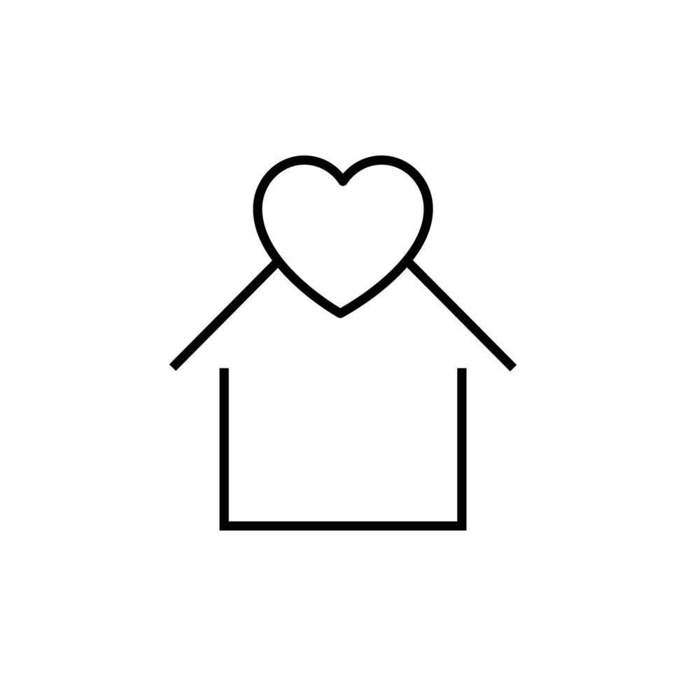 Building as establishment or facility. Outline monochrome sign in flat style. Suitable for stores, advertisements, articles, books etc. Line icon of heart over house vector