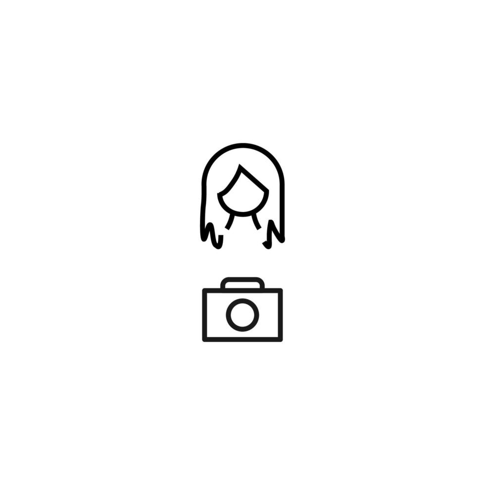Profession, hobby, everyday life concept. Modern vector symbol suitable for shops, store, books, articles. Line icon of woman by photo camera