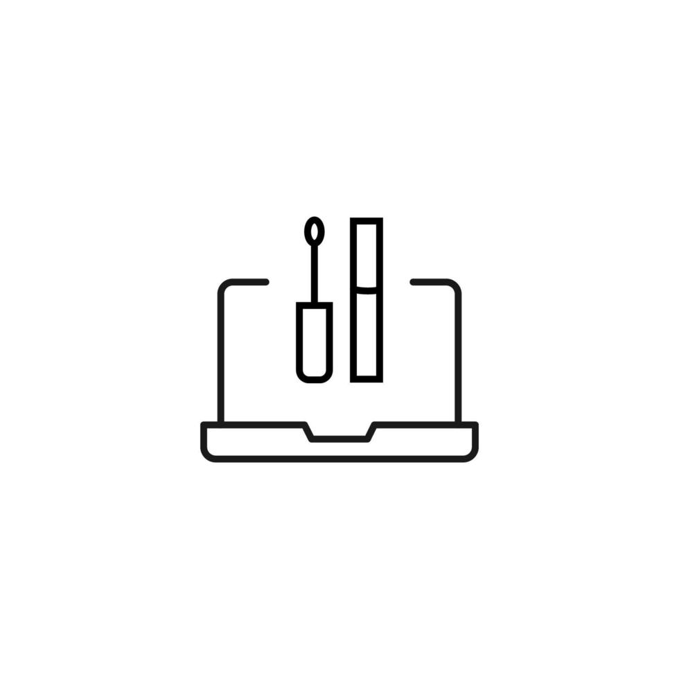 simple ilustración en blanco y negro dibujada con una línea delgada. perfecto para publicidad, tiendas de internet, tiendas. trazo editable. icono de línea vectorial del monitor portátil de rímel o lápiz labial vector