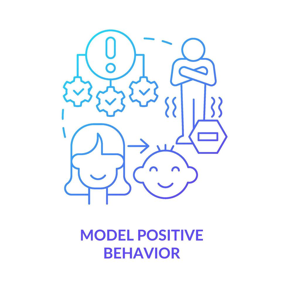 Model positive behavior blue gradient concept icon. How to overcome fear. Anxiety disorder. Helping child abstract idea thin line illustration. Isolated outline drawing. vector