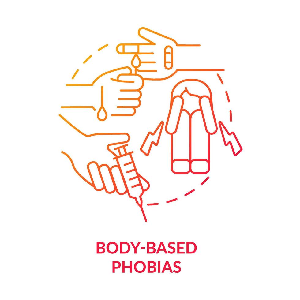 Body based phobias red gradient concept icon. Anxiety disorder. Fear of blood. Specific phobias abstract idea thin line illustration. Isolated outline drawing. vector