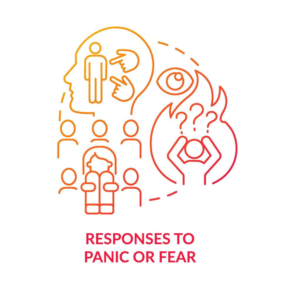 Responses to panic and fear red gradient concept icon. Intense anxiety disorder. Phobia cause abstract idea thin line illustration. Isolated outline drawing. vector