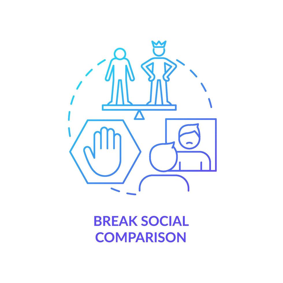 Break social comparison blue gradient concept icon. Self esteem issues. Social media detox reason abstract idea thin line illustration. Isolated outline drawing. vector