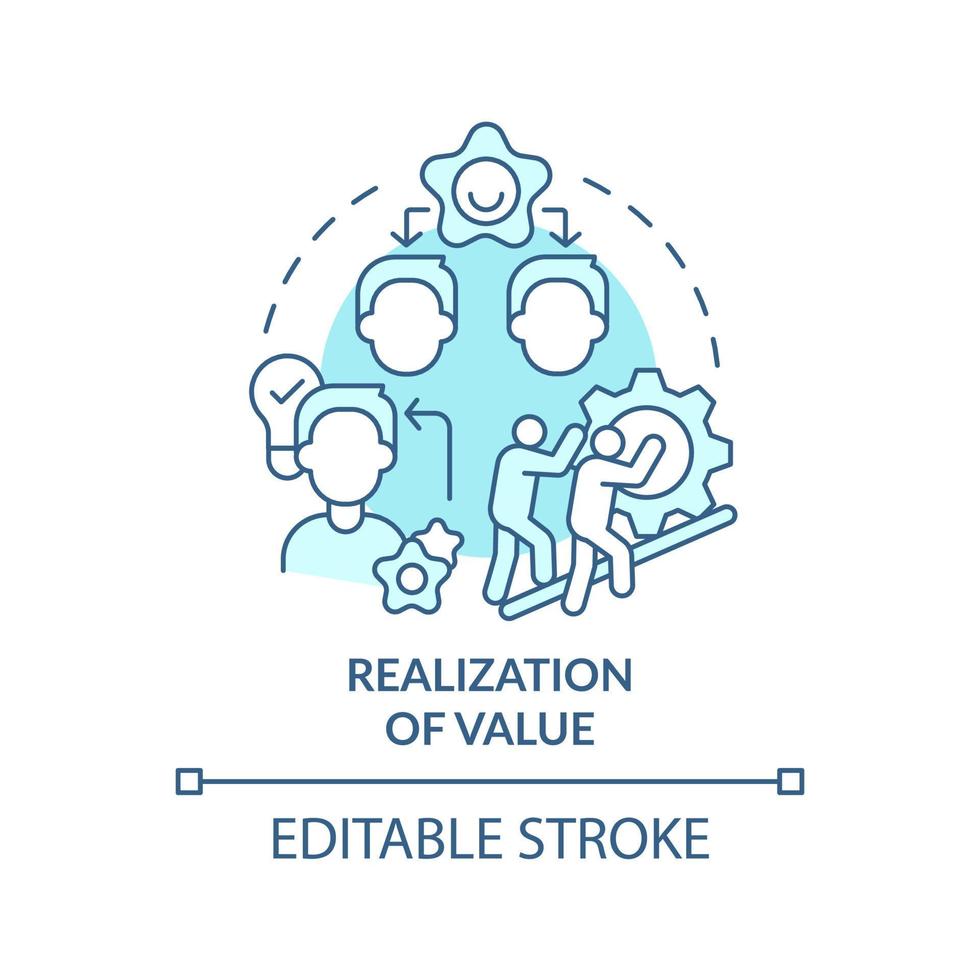Realization of value turquoise concept icon. Innovation management principle abstract idea thin line illustration. Isolated outline drawing. Editable stroke. vector