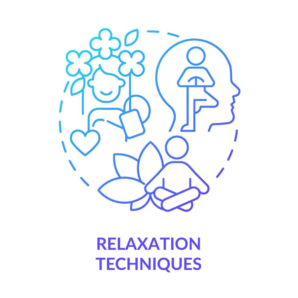 Relaxation techniques blue gradient concept icon. Meditation and yoga. Calm and overcome fears. Treatment abstract idea thin line illustration. Isolated outline drawing. vector
