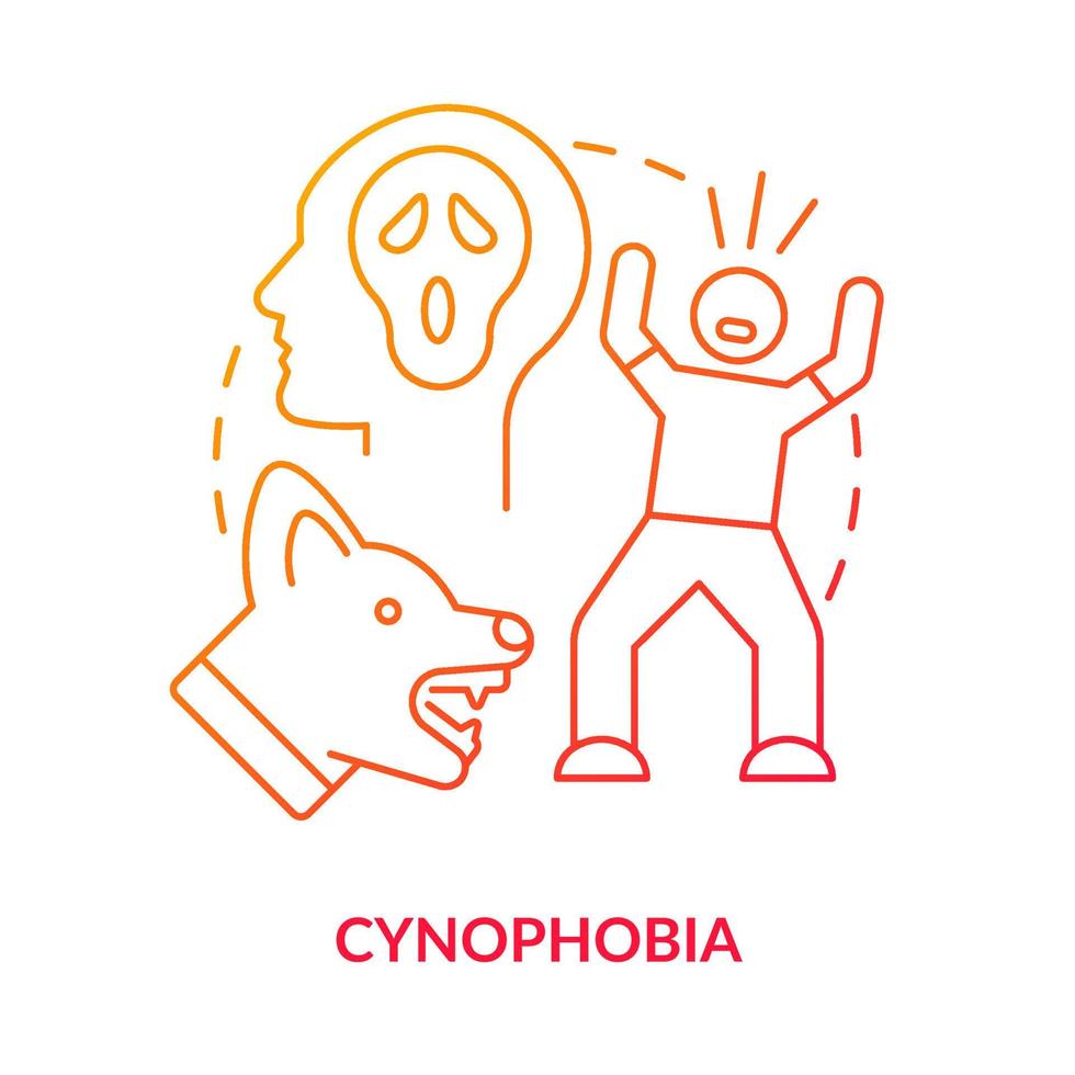 Cynophobia red gradient concept icon. Overwhelming fear of dogs. Anxiety disorder. Most common phobia abstract idea thin line illustration. Isolated outline drawing. vector